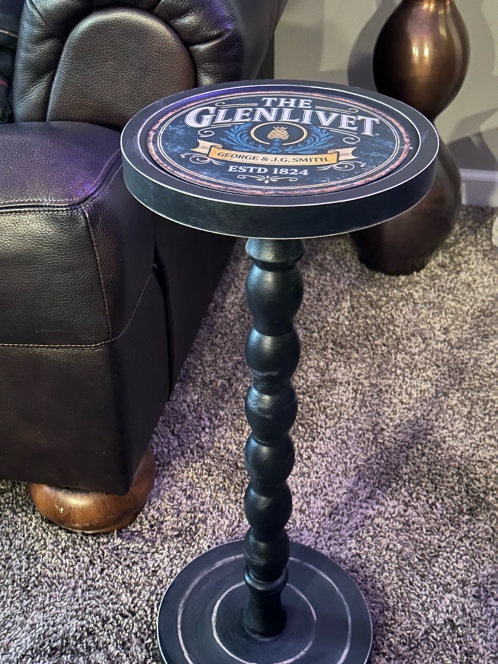 Whiskey Scotch Martini Drink Table | Cigar Lounge End Table | Small Side Table